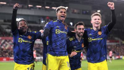 Cristiano Ronaldo - Ralf Rangnick - Marcus Rashford - Bruno Fernandes - Anthony Elanga - Scott Mactominay - David De-Gea - Ivan Toney - Mathias Jensen - Marcus Rashford snaps goal drought as Manchester United reignite top-four push with win at Brentford - eurosport.com - Manchester