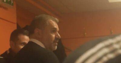 Ange Postecoglou in hilarious Celtic death stare after rare dressing room footage captures Josip Juranovic's cheeky request
