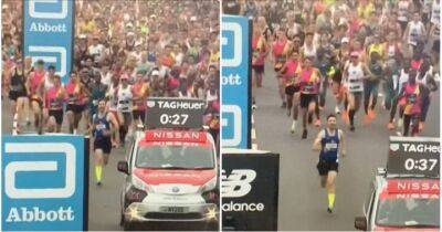 London Marathon: Runner sprints at the start to lead professional athletes