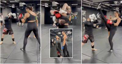 UFC fighter has sparring session with 6'4 kickboxer & gets lifted with ease