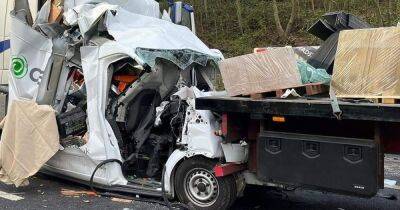 Firefighters thought man was dead after he was crushed in wreckage of mangled van for TWO HOURS after M56 crash