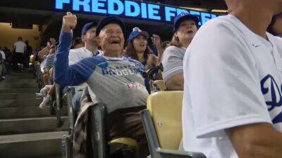 California baseball fan celebrates 100th birthday at his first LA Dodgers game