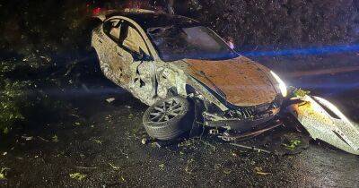 Tesla wrecked in spate of crashes as heavy rain causes chaos on roads - manchestereveningnews.co.uk - Britain - Manchester - France