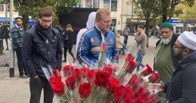 The reason people were given free roses and chocolates in Manchester today