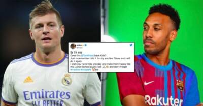 Borussia Dortmund - Pierre-Emerick Aubameyang - Mikel Arteta - Toni Kroos - Pierre-Emerick Aubameyang to Barcelona: Ex-Arsenal man to renew rivalry with Toni Kroos - givemesport.com - Germany - Spain - Gabon