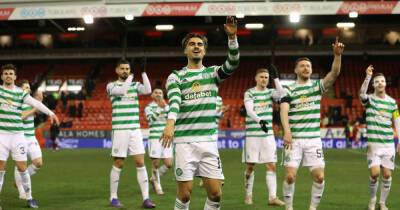 Watch as Celtic fans celebrate with their players after 3-2 win over Aberdeen