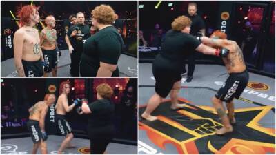 MMA: Bizarre two-on-one intergender bout sees 75-year-old and grandson take on woman
