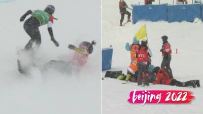 Australian snowboarder Belle Brockhoff in painful crash during Winter Olympics team event