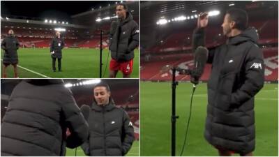 Liverpool's Thiago could only laugh at microphone lowering after Virgil van Dijk interview