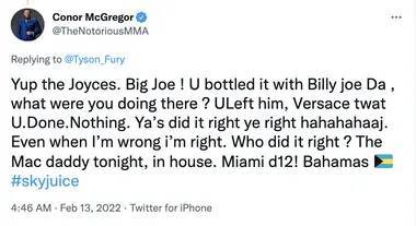 Conor McGregor Hits Out At Tyson Fury After Boxer's Support Of Khabib Nurmagomedov