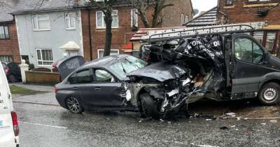 Carnage as BMW ploughs into back of Transit van on quiet residential street - manchestereveningnews.co.uk - Manchester