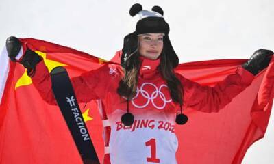 Eileen Gu soars to hat-trick of medals at Beijing Games with gold in freeski halfpipe