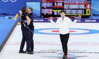 Bruce Mouat - Grant Hardie - Bobby Lammie - Niklas Edin - Silver for Team GB as Sweden claim men’s curling title after extra end - theguardian.com - Britain - Sweden - county Centre