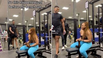 TikTok powerlifter goes viral after being approached by Anthony Joshua in gym