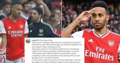 Alex Ferguson - Mikel Arteta - 'Sad' Aubameyang posts farewell message to Arsenal fans - msn.com - Britain - Spain -  Man