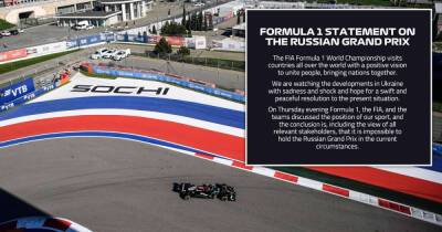 Formula One cancel Russian Grand Prix following invasion of Ukraine