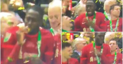 Kepa Arrizabalaga - Andy Robertson - Joel Matip - Ibrahima Konate - Ibrahima Konate almost choked on confetti during Liverpool's Carabao Cup celebrations - givemesport.com - Jordan - Liverpool