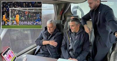 Jose Mourinho watches Roma from 'jail' on the team bus