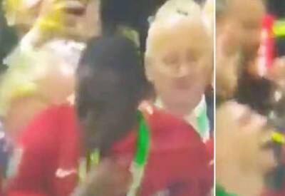 Ibrahima Konate nearly choking on celebration confetti leaves Andy Robertson in stitches