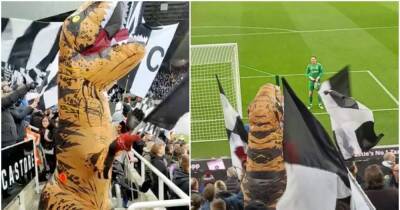Jordan Pickford mocked by Newcastle fan who dressed up as a dinosaur