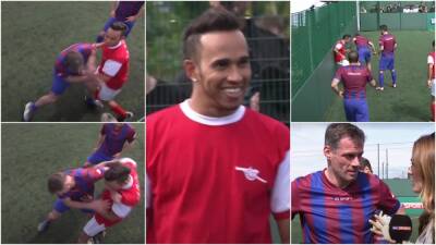 Lewis Hamilton - Thierry Henry - Jamie Carragher - Paul Merson - Nico Rosberg - Jamie Redknapp - Robert Pires - Sol Campbell - Lewis Hamilton was slammed into a fence by Jamie Carragher during 2015 5-a-side match - givemesport.com - Spain - Monaco