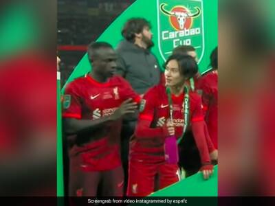 Watch: Liverpool Striker's Heartwarming Gesture Towards Sadio Mane During Carabao Cup Trophy Celebration Goes Viral