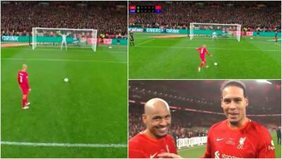 Liverpool: Virgil van Dijk’s reaction to Fabinho’s Carabao Cup final penalty
