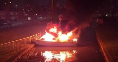 Dramatic picture shows moment boat burst into flames on Rochdale Canal