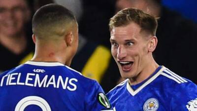 Brendan Rodgers - Harvey Barnes - Marc Albrighton - Kasper Schmeichel - Bruno Genésio - Jeremy Doku - Leicester City 2-0 Rennes: Superb Albrighton goal sets Foxes on their way to first-leg lead - bbc.com - France -  Leicester - Nigeria