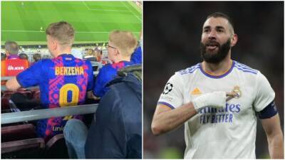 Barcelona fan spotted with Karim Benzema's name on their shirt after hat-trick v PSG