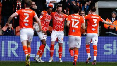 Cyrus Christie - Michael Obafemi - Shayne Lavery - Andy Fisher - Championship - Early Gary Madine header earns Blackpool victory over Swansea - bt.com -  Swansea - Blackpool