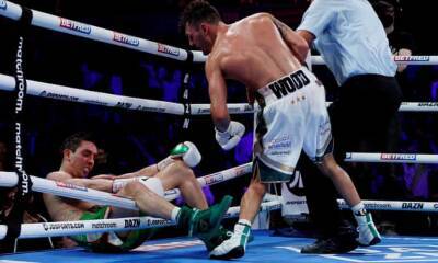 Michael Conlan ‘all good’ despite falling out of ring after late KO to Leigh Wood