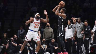 Kevin Durant - Julius Randle - Seth Wenig - Bruce Brown - Kevin Durant scores 53, Nets edge Knicks 110-107 as Kyrie Irving watches - foxnews.com - New York -  New York