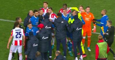 Giovanni Van-Bronckhorst - Milan Borjan - Connor Goldson - Red Star - Rangers and Red Star in full time Europa League rammy as incensed keeper booked after the whistle - dailyrecord.co.uk - Serbia -  Belgrade