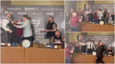 Eddie Hall vs Hafthor Bjornsson: Thor loses head & throws bottle during press conference