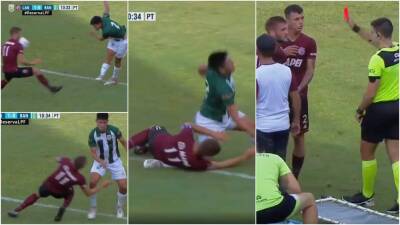 Most bizarre red card? Argentine footballer sent off for falling on opponent