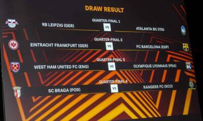 West Ham face Lyon and Rangers draw Braga in Europa League quarter-finals