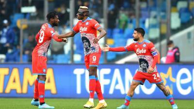 Victor Osimhen nets twice as Napoli beat Udinese to keep pressure on AC Milan in Serie A title race