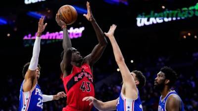 James Harden - Joel Embiid - Tyrese Maxey - Pascal Siakam - Chris Boucher - Precious Achiuwa - Siakam's double-double leads Raptors past 76ers for 6th consecutive road victory - cbc.ca -  Philadelphia