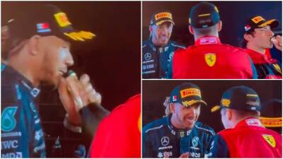 Lewis Hamilton - Charles Leclerc - Bahrain GP: Lewis Hamilton realises it's not champagne on podium - givemesport.com - Bahrain