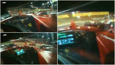 Charles Leclerc's helmet cam during Max Verstappen battle at Bahrain GP