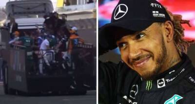 Lewis Hamilton - Charles Leclerc - Lewis Hamilton explains viral clip of him jumping off moving bus in Bahrain - 'Had to go' - msn.com - Bahrain - county George -  Hamilton