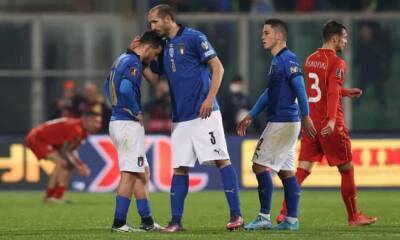 Roberto Mancini - Giorgio Chiellini - Marco Verratti - Gianluca Mancini - North Macedonia - ‘Destroyed and crushed’: Italy stunned after missing out on World Cup again - theguardian.com - Qatar - Switzerland - Italy - Macedonia