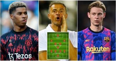 Cristiano Ronaldo - Marcus Rashford - Jadon Sancho - Bruno Fernandes - Ole Gunnar Solskjaer - Harry Maguire - Luke Shaw - Raphael Varane - David De-Gea - Diogo Dalot - Luis Enrique - Man Utd's potential XI under Luis Enrique, featuring Barcelona star - givemesport.com - Manchester - Spain -  Sancho