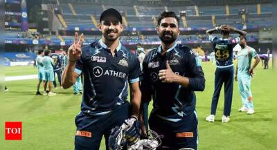 Quinton De-Kock - Hardik Pandya - Matthew Wade - IPL 2022, Gujarat Titans vs Lucknow Super Giants: Shami and Tewatia star in Gujarat's thrilling last-over win over Lucknow - timesofindia.indiatimes.com -  Mumbai