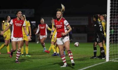 Vivianne Miedema - Jonas Eidevall - Leah Williamson - Caitlin Foord - Stina Blackstenius - Steph Catley - Katie Maccabe - Kim Little - Arsenal extend lead at top of WSL as first-half flurry sees off Reading - theguardian.com - Ukraine - state Indiana - county Chambers