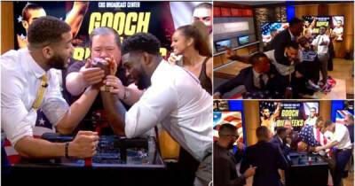 Micah Richards involved in arm wrestling contest with Oguchi Onyewu on live TV - it was comedy