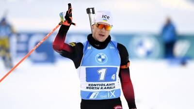 Vetle Sjaastad Christiansen holds his nerve to lead Norway home to men's biathlon relay victory
