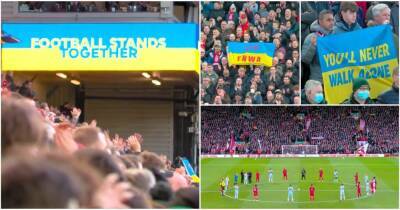 Liverpool vs West Ham: Fans sing 'You'll Never Walk Alone' in Ukraine tribute at Anfield - givemesport.com - Russia - Ukraine - Liverpool