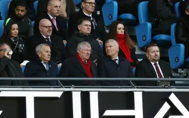 Manchester City Fans Mock Sir Alex Ferguson With Cheeky Banner As The Former Manchester United Boss Watches On At The Etihad